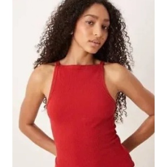 Free People Tops - We The Free Free People Red Ribbed Tank Top Square Neck Sleeveless M